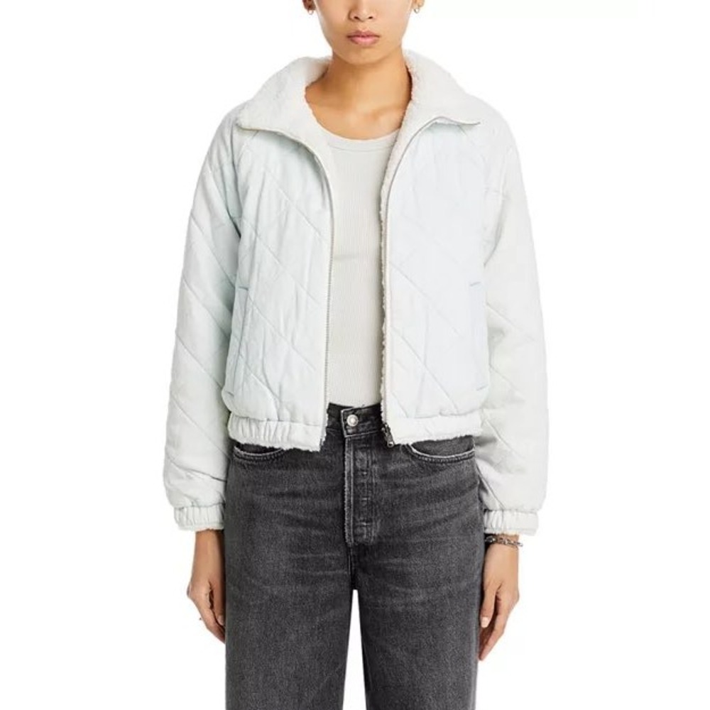 Bella Dahl Quilted Sherpa Lined Bomber Jacket Light Blue Zip Front Women's XS
